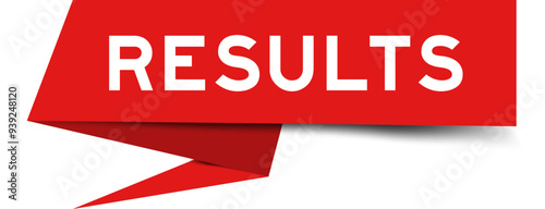 Red color speech banner with word results on white background