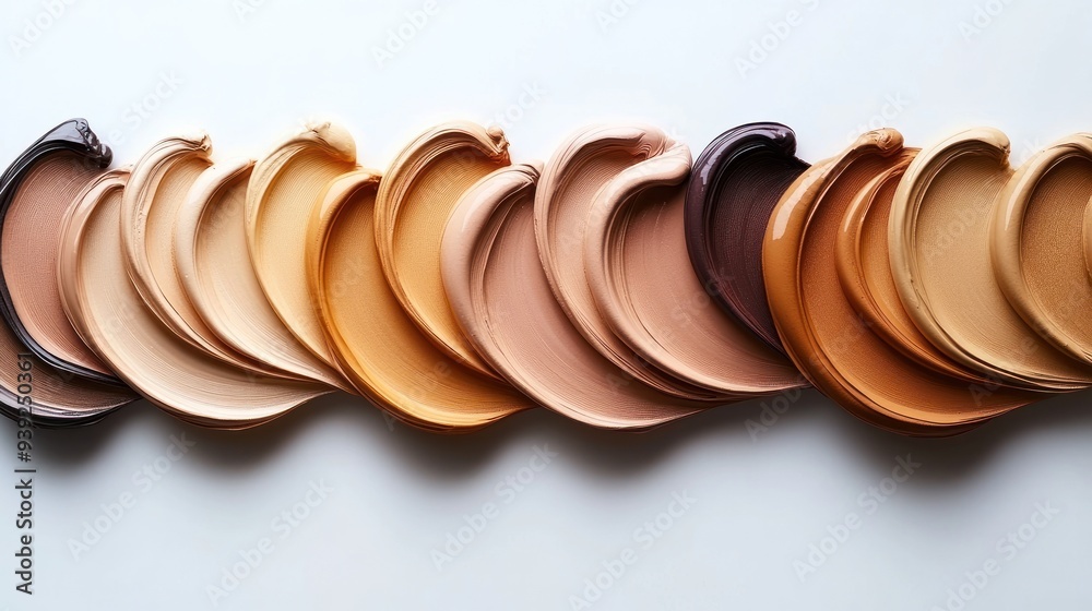 Elegant swirls of foundation colors showcase a spectrum of skin tones and textures Elegant swirls of foundation colors showcase a spectrum of skin tones and textures