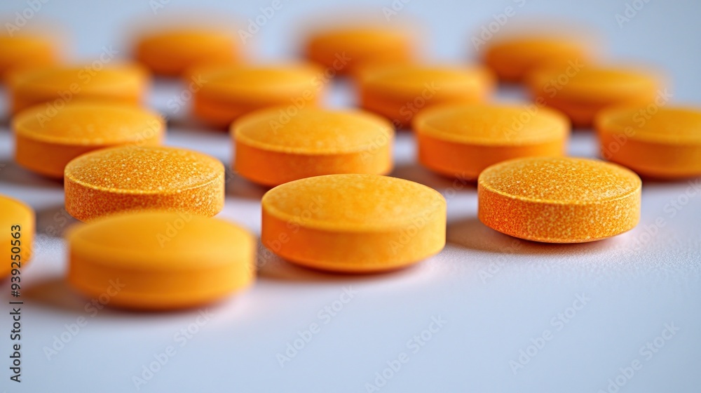 Vibrant orange tablets create an artistic display, suggesting health and wellness Vibrant orange tablets create an artistic display, suggesting health and wellness