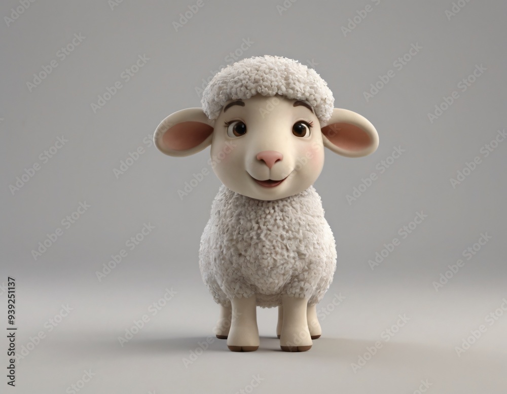 A closeup view of a cute smiling lamb with wool 3d character image, Sheep image. A closeup view of a cute smiling lamb with wool 3d character image, Sheep image.