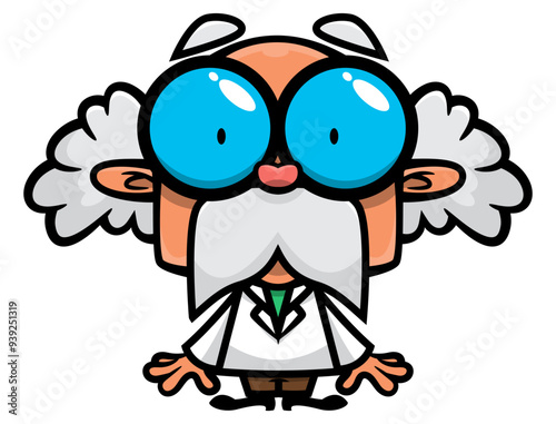 Cute Old Professor cartoon characters wearing Big eyeglasses and laboratory uniform, confused with him research. Best for sticker, decoration, logo, and mascot with science themes