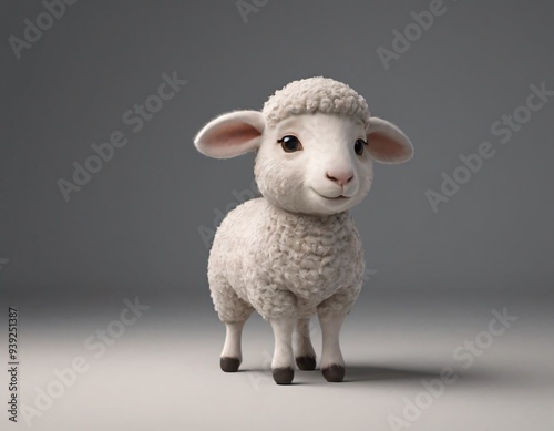 High resolution cute smiling sheep with wool 3d character image, Sheep image.  photo