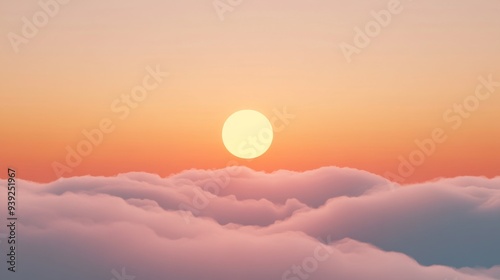 A 3D single icon of a foggy mist with a rising sun symbolizing a foggy morning rendered in a simple and soft style