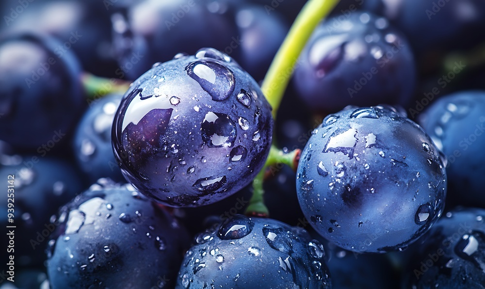 Close-Up of Juicy Grapes with Water Droplets in Evening Light, High Contrast Close-Up of Juicy Grapes with Water Droplets in Evening Light, High Contrast