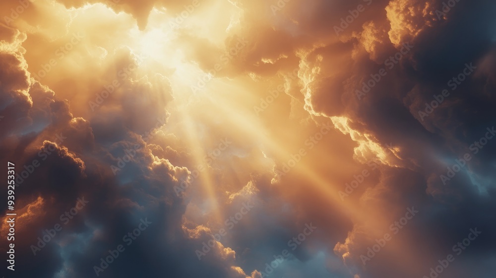 Golden Sunlight Beams Through Dramatic Clouds Golden Sunlight Beams Through Dramatic Clouds