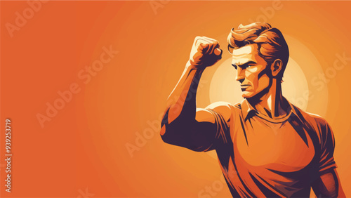illustration of a man clenching his fist upwards, low poly style
