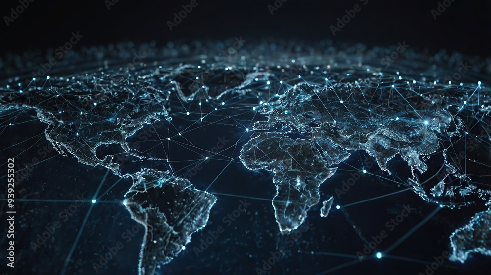 New LIght World map with glowing lines and city lights Global network concept 3D Rendering generative ai New LIght World map with glowing lines and city lights Global network concept 3D Rendering generative ai