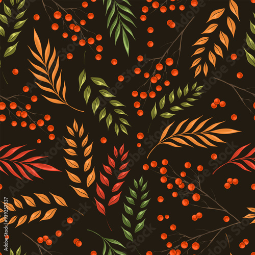 Rowan tree pattern seamless colorful