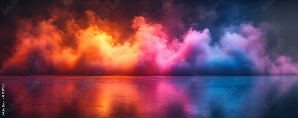 Fototapeta premium Colorful Explosion of Smoke over Water - Dramatic and Vibrant Abstract Art