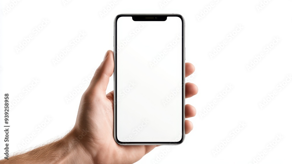 A person is holding a phone with a white background A person is holding a phone with a white background
