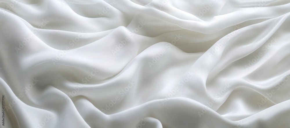 White fabric, wavy cloth background, close-up of white fabric with texture and soft waves White fabric, wavy cloth background, close-up of white fabric with texture and soft waves