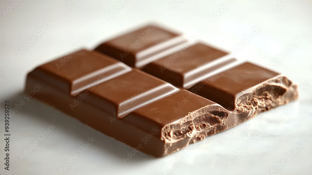 Milk chocolate with a glossy finish breaks apart, revealing creamy filling inside Milk chocolate with a glossy finish breaks apart, revealing creamy filling inside