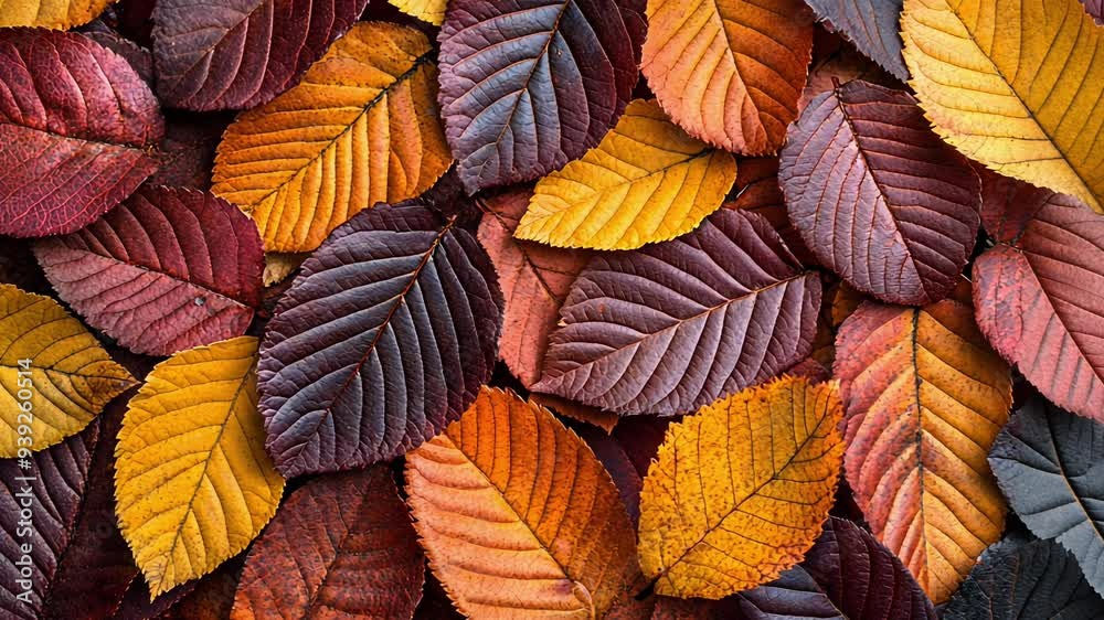 Leaves in various shades of red, orange, and yellow cover the ground, showcasing the beauty of autumn in a tranquil environment. Leaves in various shades of red, orange, and yellow cover the ground, showcasing the beauty of autumn in a tranquil environment.