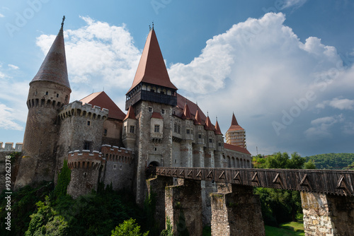 The famous Corvin Castle, one of the largest and most beautiful and impressive castles in Europe, Hunedoara, Transylvania, Romania photo