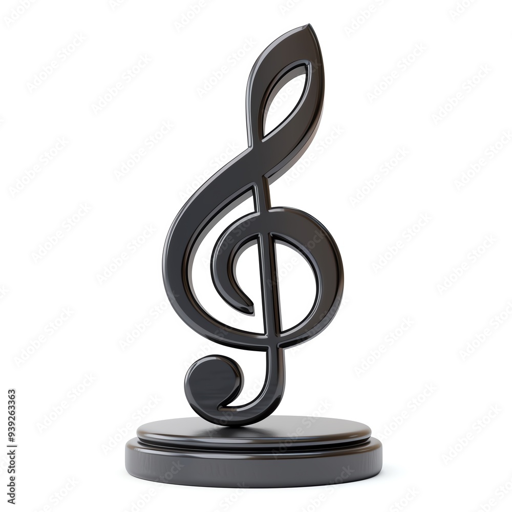 Black treble clef statue on a white background, symbolizing music and creativity. Perfect for music-related concepts and designs. Black treble clef statue on a white background, symbolizing music and creativity. Perfect for music-related concepts and designs.