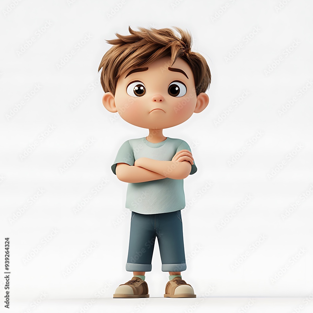 A cartoon child standing with arms crossed, looking thoughtful, A cartoon child standing with arms crossed, looking thoughtful,