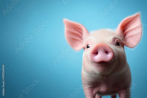 Wallpaper Mural A charming piglet with a cheerful expression stands against a bright blue background, highlighting its adorable features and evoking feelings of joy and simplicity. Torontodigital.ca