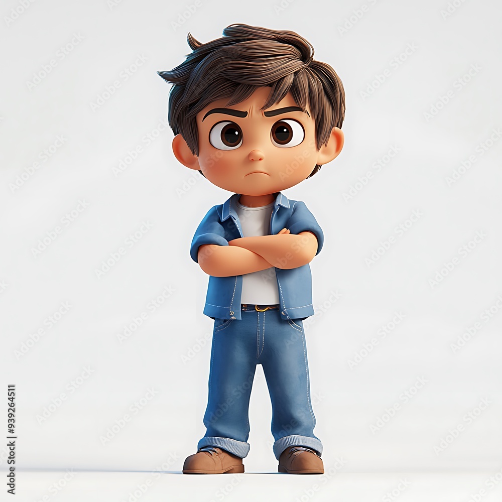 A cartoon child standing with arms crossed, looking determined, A cartoon child standing with arms crossed, looking determined,