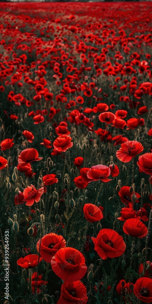 Obraz premium Vibrant Red Poppies in a Dense Floral Pattern