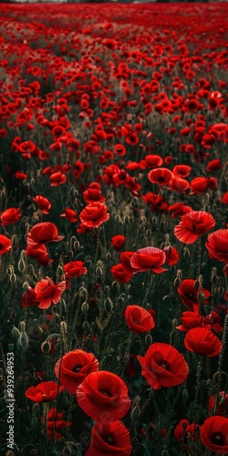 Vibrant Red Poppies in a Dense Floral Pattern
