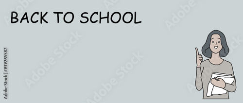 Back to School,teacher looking forward with happy, waiting for student, ready to teach, isolated background, free copy space, happy to go to school. hand drawing vector. 