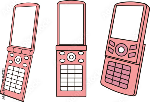 携帯電話_ピンク_イラストセット