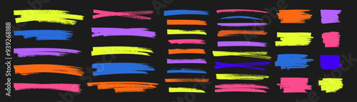 Straight lines of a marker or brush for highlighting and underlining. Acid colors. Vector illustration.