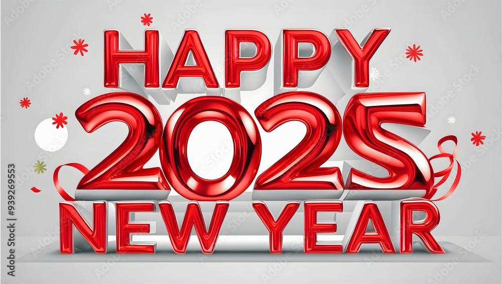 Happy new 2025 year, text on white background, colourful festive template, card, poster design concept, celebration