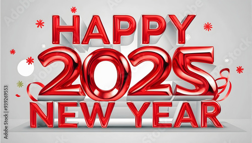 Happy new 2025 year, text on white background, colourful festive template, card, poster design concept, celebration