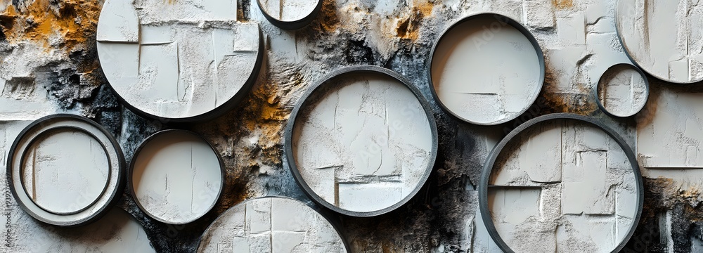 6. Abstract 3D wall art with geometric structures and a rich ceramic circle texture 6. Abstract 3D wall art with geometric structures and a rich ceramic circle texture