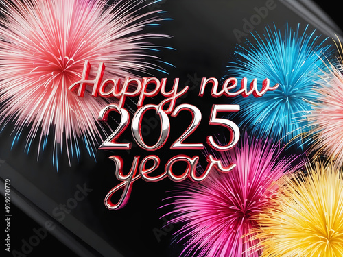 Obraz na płótnie Happy new 2025 year, text on black background with fireworks, colourful festive template, card, poster design concept, celebration w salonie