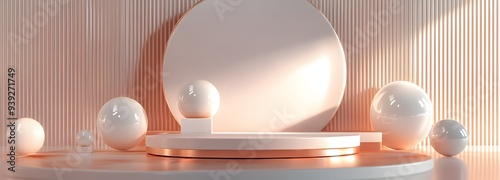 8. Sleek 3D render of geometric forms set against a polished circle ceramic background