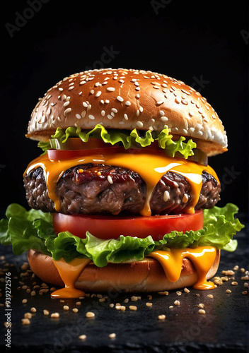 Delicious burger Tasty cheeseburger splash background ai generative