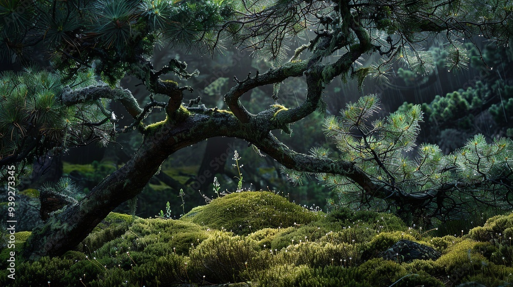 beautiful close up of mossy forest floor under large lush pine trees with baby pines moss rich deep dark green colors beautiful close up of mossy forest floor under large lush pine trees with baby pines moss rich deep dark green colors