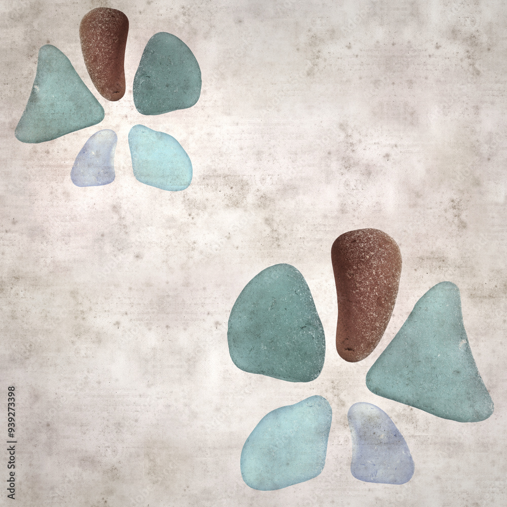 Obraz premium stylish textured old paper background with sea glass pebble pieces 