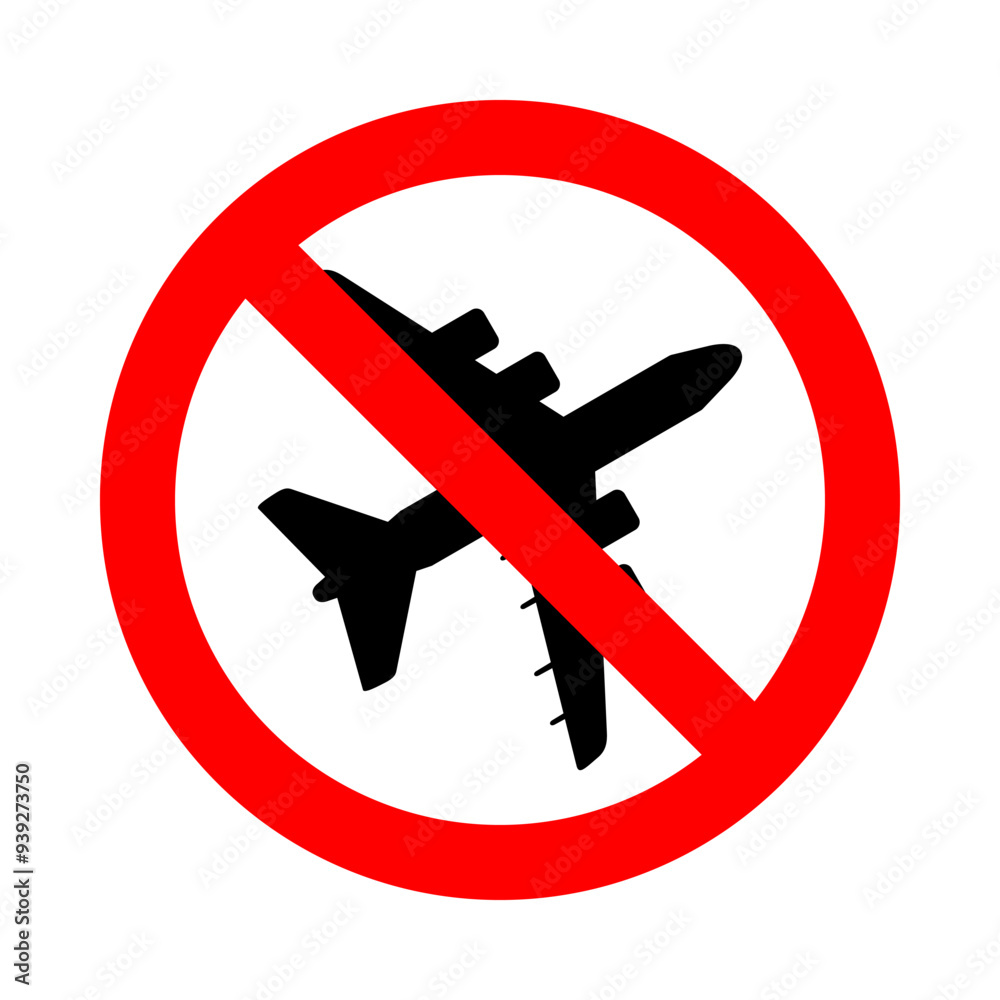Obraz premium no airplane zone, plane silhouette in red circle pictogram, round vector icon
