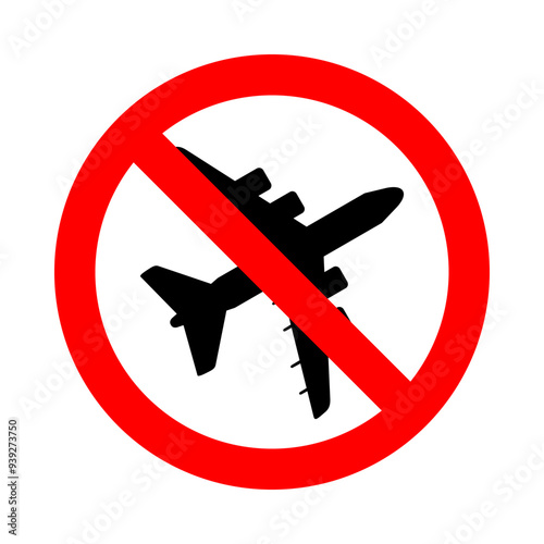 no airplane zone, plane silhouette in red circle pictogram, round vector icon