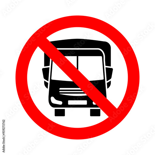 no truck zone, cargo car front view silhouette in red circle pictogram, round vector icon