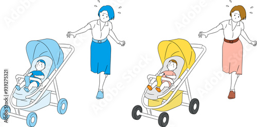 Danger! Mother chasing after a stroller that has become detached from her hand