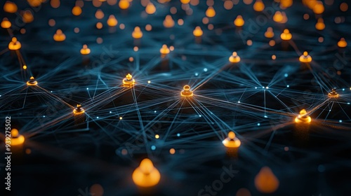 A network of glowing, interconnected AI nodes in a dark, digital void