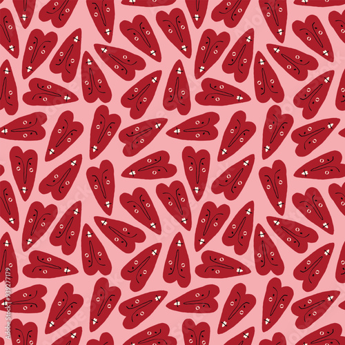 Valentines Day pattern with vibrant expressive funky hearts. Groovy cute love hearts