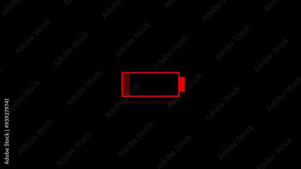 Battery low icon animation isolated on black colour background Battery low icon animation isolated on black colour background