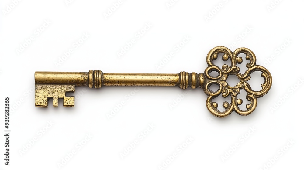 Antique golden key, isolated on white background, with clipping path included for easy editing and compositing. Antique golden key, isolated on white background, with clipping path included for easy editing and compositing.