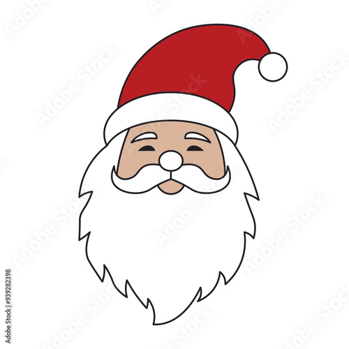 festive simple santa claus face for christmas holiday celebration clipart outline vector design on white background