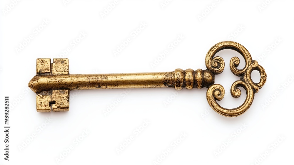 Antique golden key, isolated on white background, with clipping path included for easy editing and compositing. Antique golden key, isolated on white background, with clipping path included for easy editing and compositing.