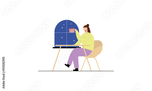 MobilePeople spend their free time drinking a mug of coffee illustration