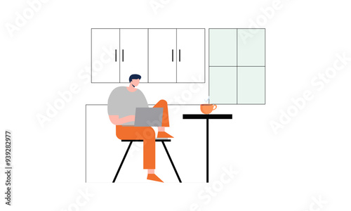 MobilePeople spend their free time drinking a mug of coffee illustration