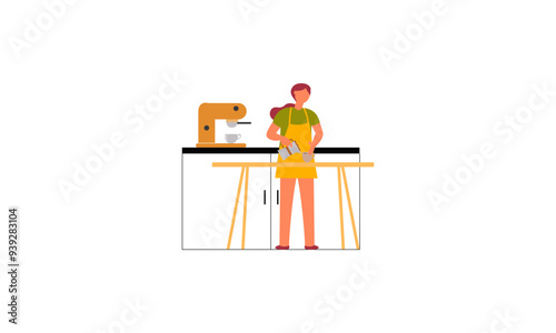 MobilePeople spend their free time drinking a mug of coffee illustration