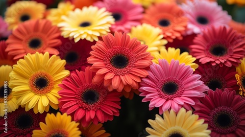 Vibrant gerbera daisies blooming in a bouquet of flowers