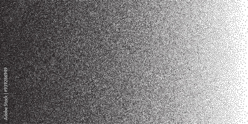 Grain noise black dots pattern with gradient. Grainy fade background. Abstract stipple halftone vector illustration with grunge effect of sand pattern. Retro art dotwork design.